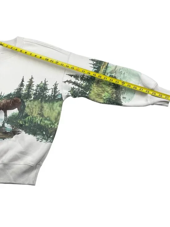 Abercrombie & Fitch Men’s Soft Fleece Horse Scene Pullover Sweatshirt Beige • XS - Picture 7 of 8